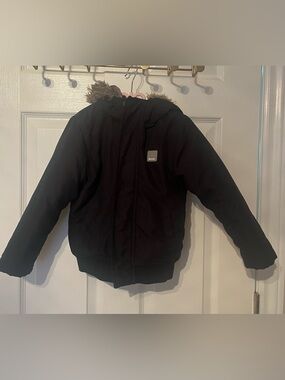 Bench Boys Winter Jacket Black Hooded Coat Size 3/4 (104 cm) Faux Fur Trim